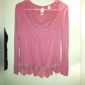 Boho lace trim long sleeve babydoll